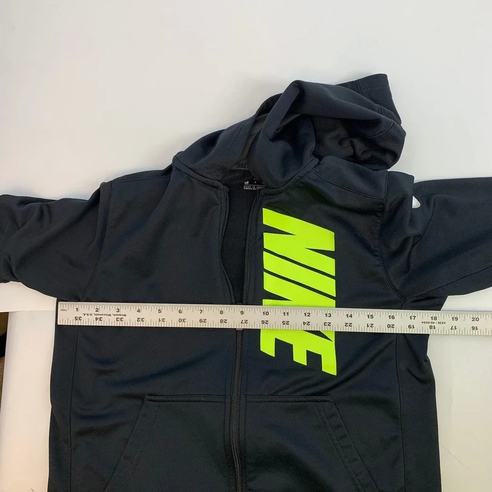 Kids Nike Dri-FIT Full Zip Hooded‎ Jacket Black Neon Green Athletic